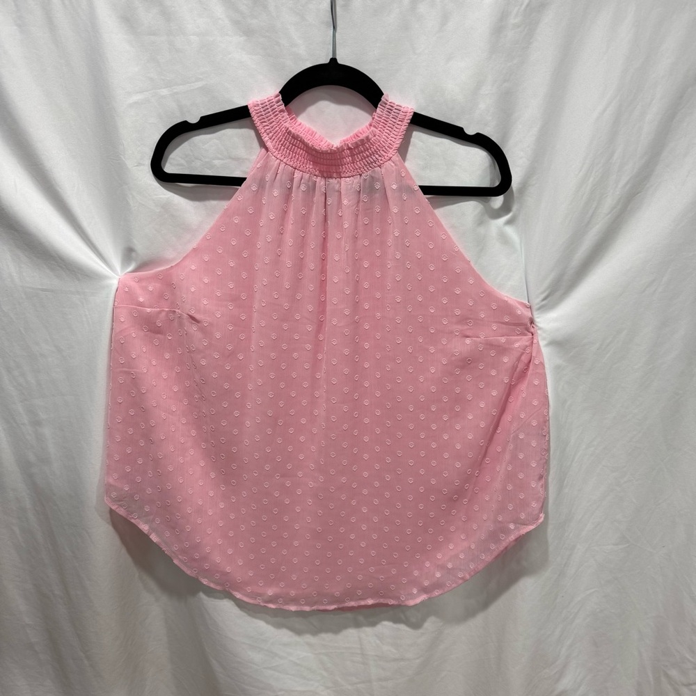 Torrid Pink Chiffon Clip Dot Halter Neck Tank 1X Blouse Girly Preppy‎ Barbiecore